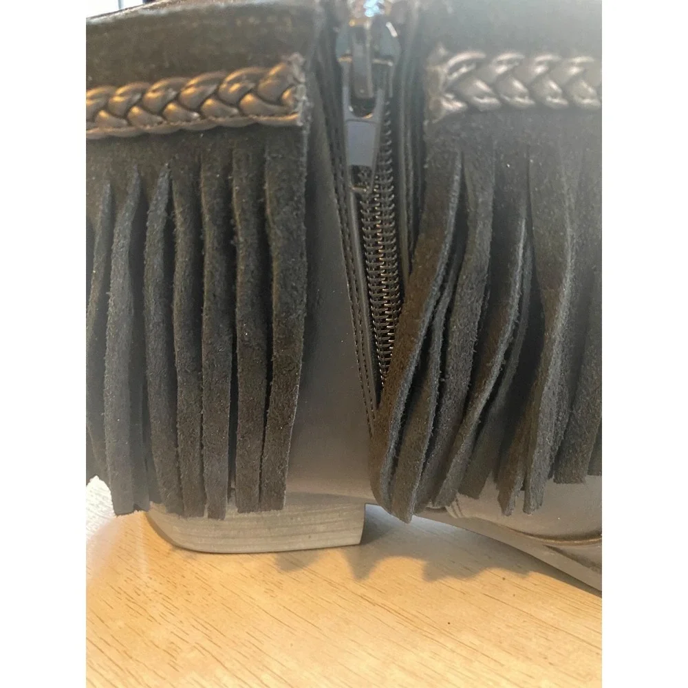 Corkys Arcadia Fringe Braided Trim‎ Black Women Size 10 Ankle Boots NWOT